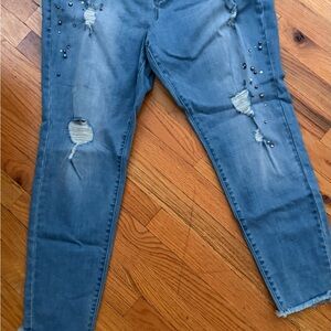 Rebels Embellished Distressed Blue Jeans